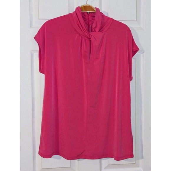 Michael Kors Pink Twist Blouse Mock‎ Neck Cap Sleeve Top Size L NWT $88 - Picture 4 of 11